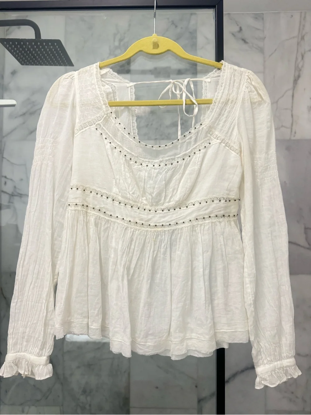 Free People White Lace-Trim Peasant Blouse